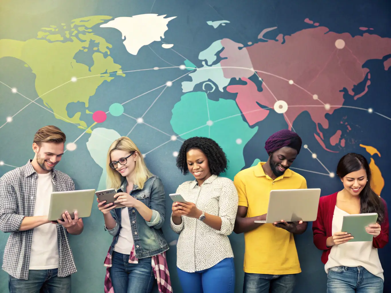 A visually appealing image of a diverse group of players from around the world enjoying Feifan Entertainment's AI-powered puzzle games on their mobile devices.